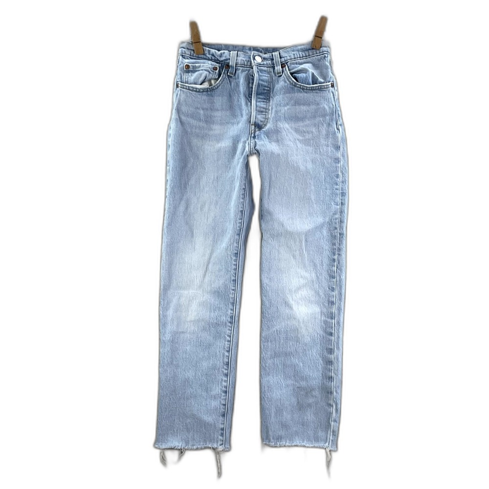 Levi's 501 Jeans Womens 26 Blue‎ Denim Cotton Stretch Frayed Hem Gorpcore Preppy